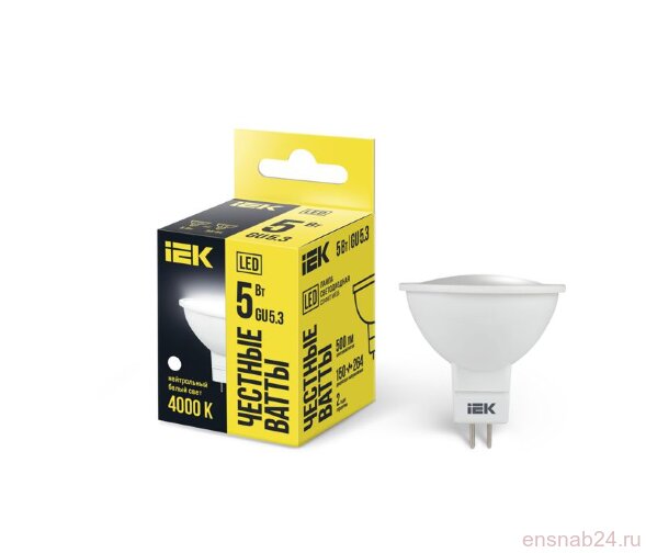  Лампа светодиодная 5Вт MR16 софит 4000К нейтр. бел. GU5.3 450лм 230-240В IEK LLE-MR16-5-230-40-GU5 (Лампы светодиодные) 