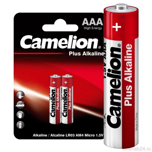  Элемент питания алкалиновый AAA/LR03 1.5В Plus Alkaline LR03-BP2 BL-2 (блист.2шт) Camelion 1651 (Батарейки) 