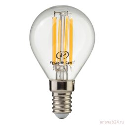 Лампа светодиодная филаментная RS F P45 E14 7W 220-240V 2700К 7Вт 810лм Ra 90 шар Русский Свет 15011245089