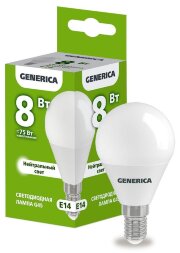 Лампа светодиодная G45 шар 8Вт 230В 4000К E14  | LL-G45-08-230-40-E14-G | GENERICA
