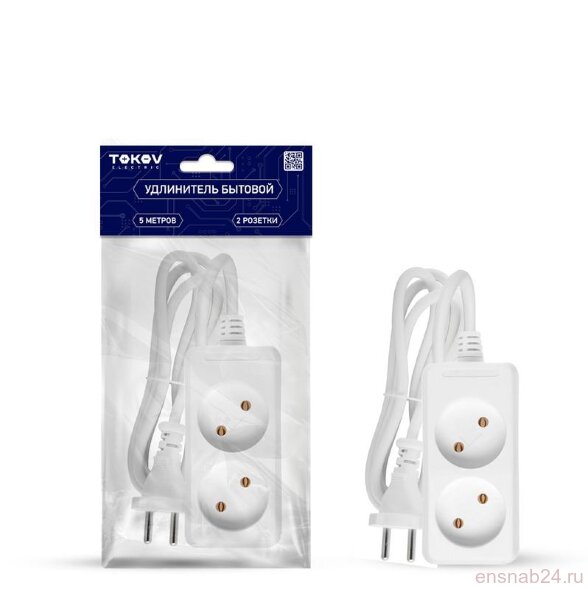 Удлинитель 2х5м без заземл. 10А 2х0.75 TOKOV ELECTRIC TKE-C01-BU2-5-075 (Удлинители, блоки розеток, разветвители, переходники) 