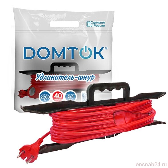  Удлинитель-шнур на рамке 1х40м без заземл. 10А IP20 2.2кВт ПВС 2х1 DOMTOK 2476 (Удлинители, блоки розеток, разветвители, переходники) 