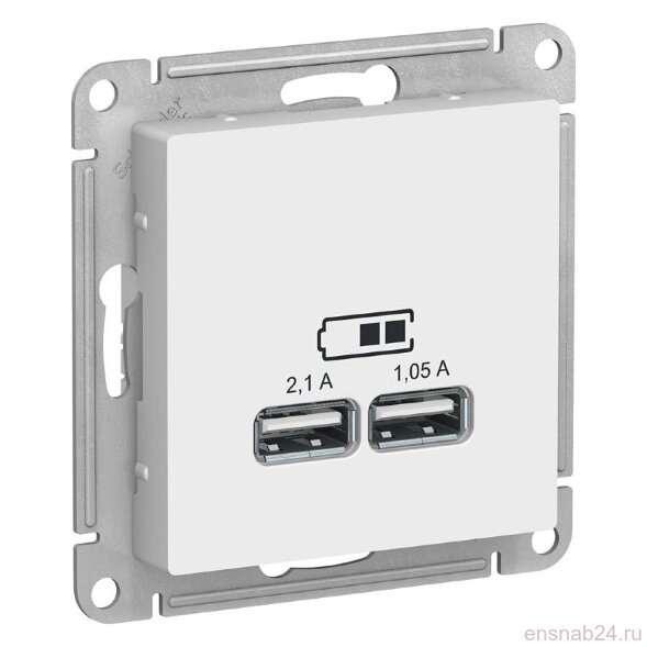  AtlasDesign Белый Розетка USB, 5В, 1 порт x 2,1 А, 2 порта х 1,05 А, механизм | ATN000133 | SE (Электромонтажные материалы) 
