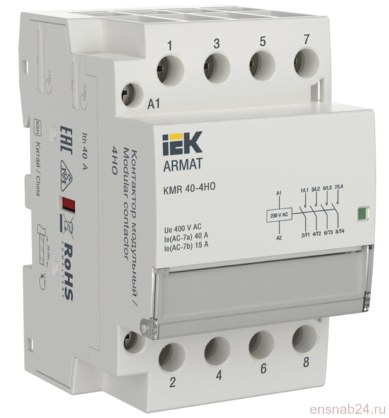  ARMAT Контактор модульный KMR 40А 230В AC 4НО | AR-KMR10-040-40-230 | IEK (Электромонтажные материалы) 