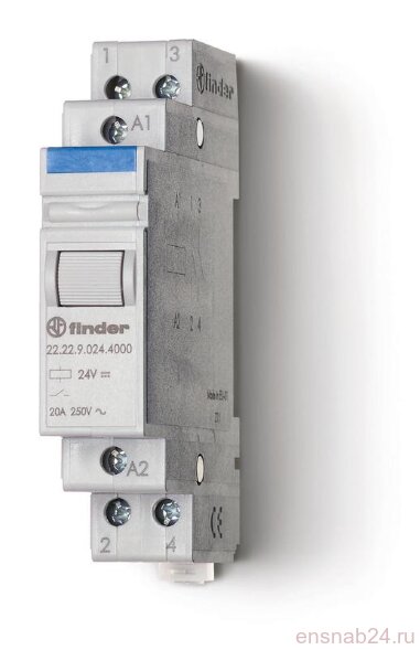  Контактор модульный 2NO 20А AgSnO2 24В AC 17.5мм IP20 FINDER 222280244000 (Контакторы, пускатель магнитный) 