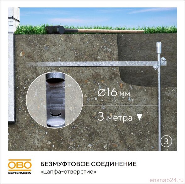  Комплект заземления безмуфтовый d16мм 3м сталь гор. цинк. OBO 6841313 (Устройства заземления) 