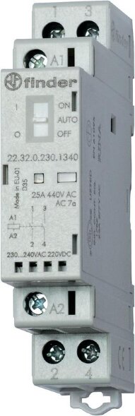  Контактор модульный 2NO 25А AgSnO2 230В AC/DC 17.5мм IP20 опции: мех. индикатор + LED FINDER 223202304320 (Контакторы, пускатель магнитный) 