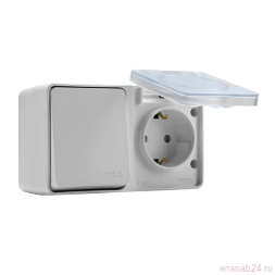 Блок ОП AtlasDesign PROFI IP54 (розетка 1-м 16А заземл. защ. шторки + 1-кл. выключатель 10А) бел. SE ATN540170