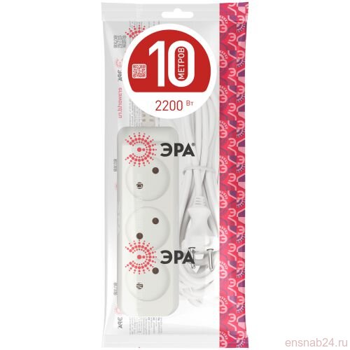  Удлинитель 3х10м без заземл. 10А IP20 U-3-10m-2х1 ПВС 2х1 Эра Б0028358 (Удлинители, блоки розеток, разветвители, переходники) 