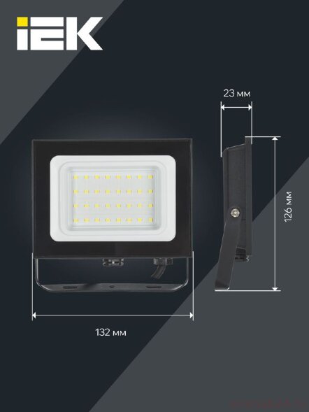  Прожектор светодиодный СДО 06-30 6500К IP65 черн. IEK LPDO601-30-65-K02 (Прожекторы и светильники направленного света) 