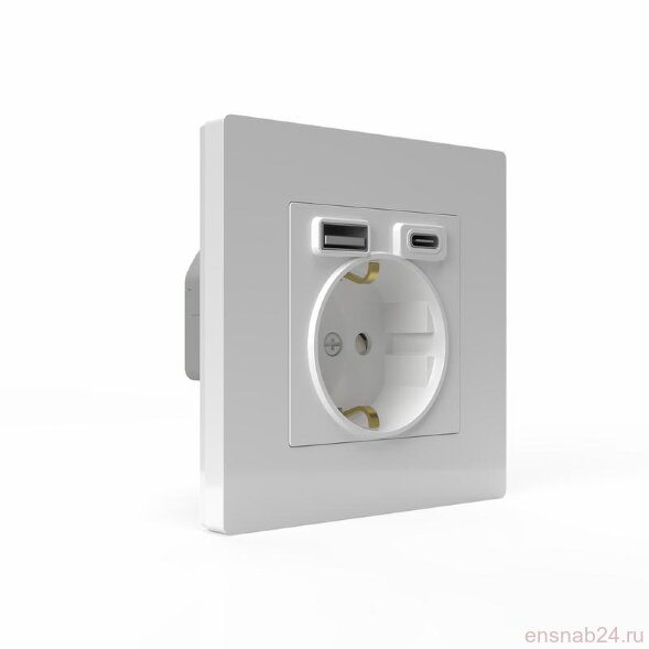 Розетка 1-м СП Pixel IP20 с заземл. с 2-мя заряд. устр. USB тип A+C механизм бел. TOKOV ELECTRIC TKE-PX-R1U2AC-C01 (Розетки) 