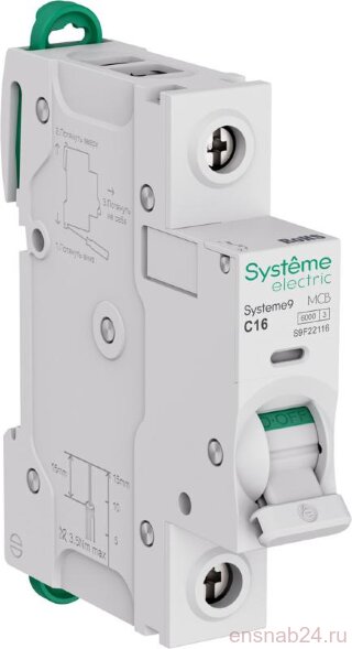  Systeme9 Автоматический выключатель (АВ) C 16A 1P 6kA 230В | S9F22116 | SE (Электромонтажные материалы) 