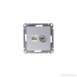 Розетка компьютерная + телевизионная 2-м СП AtlasDesign RJ45 кат.5E + TV механизм алюм. SE ATN000389