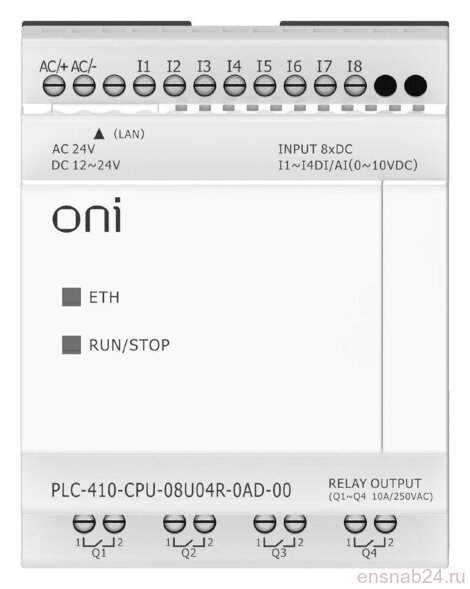  Модуль ЦПУ ПЛК 410 4 DI 4 UI (0-10 В/DI) 4 RO 12В-24В DC или 24В AC с Ethernet портом без экрана ONI PLC-410-CPU-08U04R-0AD-00 (Логические контроллеры и аксессуары) 