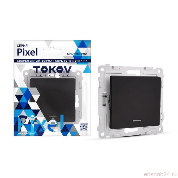  Выключатель 1-кл. СП Pixel 10А IP20 с индикатором механизм карбон TOKOV ELECTRIC TKE-PX-V1I-C14 (Выключатели, переключатели, диммеры) 
