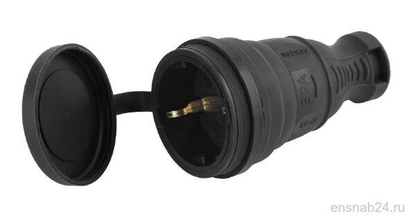  R8-B-IP44 ЭРА Разъём каучуковый c/з прямой 16A IP44 черный | Б0044541 | ЭРА (Электромонтажные материалы) 