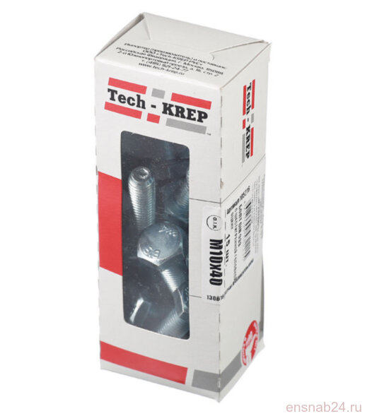  Болт DIN933 с шестигранной головкой оцинк. М10х40 (15 шт) - коробка с ок. Tech-K ( 0,476 кг) | 105216 | Tech-KREP (Электромонтажные материалы) 