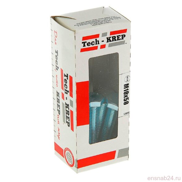  Болт DIN933 с шестигранной головкой оцинк. М10х50 (10 шт) - коробка с ок. Tech-K ( 0,372 кг) | 105217 | Tech-KREP (Электромонтажные материалы) 