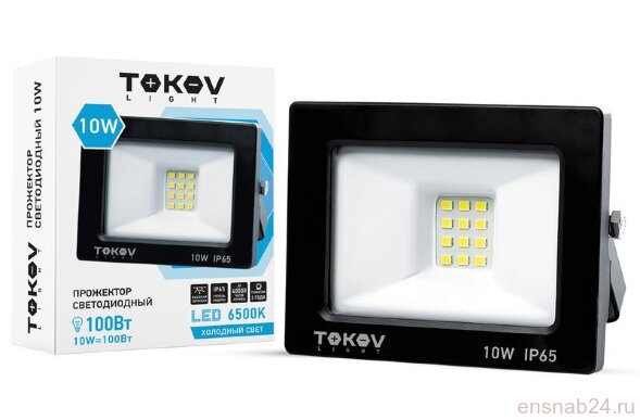  Прожектор светодиодный 10Вт 600лм 6500К IP65 черн. (TKL) TOKOV ELECTRIC TKL-FL/LED-10-6.5K-IP65 (Прожекторы и светильники направленного света) 