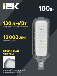 Светильник светодиодный ДКУ 1012-100Ш 5000К IP65 уличный консольный сер. IEK LDKU1-1012-100-5000-K03
