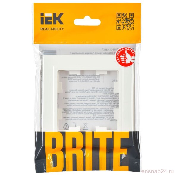  Рамка 1-м BRITE РУ-1-БрБ бел. IEK BR-M12-K01 (Рамки, декоративные элементы, основания для ЭУИ) 