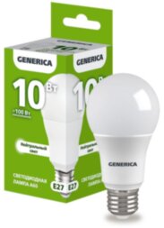 Лампа светодиодная A60 груша 10Вт 230В 4000К E27  | LL-A60-10-230-40-E27-G | GENERICA
