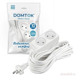 Удлинитель 2х10м без заземл. 10А IP20 2.2кВт ПВС 2х1 бел. DOMTOK 2345