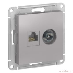 AtlasDesign Алюминий Розетка 2-ая комп+TV, RJ45+TV, кат.5E, механизм | ATN000389 | SE