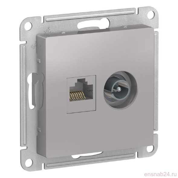  AtlasDesign Алюминий Розетка 2-ая комп+TV, RJ45+TV, кат.5E, механизм | ATN000389 | SE (Электромонтажные материалы) 