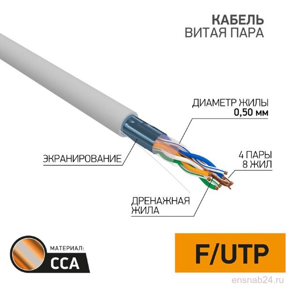  Кабель FTP  4PR  24AWG  CAT5e  305м  CCA | 01-0142-3 | PROconnect (Электромонтажные материалы) 