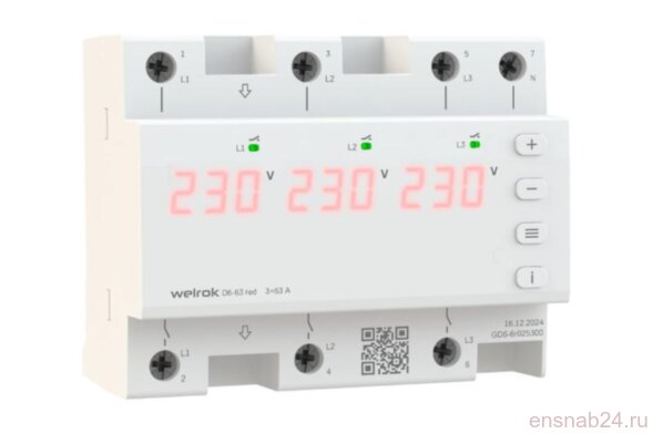  Реле контроля напряжения D6-63 red 3ф 63А | 4660251140410 | Welrok (Электромонтажные материалы) 