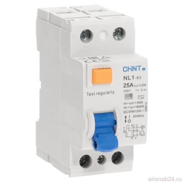  Устройство защитного отключения (УЗО) NL1-63 6kA 2P 25A 30mA тип AC (DB) (R) | 200212 | ЧИНТ (CHINT) (Электромонтажные материалы) 