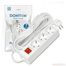 Удлинитель 3х7м с заземл. 16А IP20 3.5кВт ПВС 3х1 с выкл. бел. DOMTOK 2383