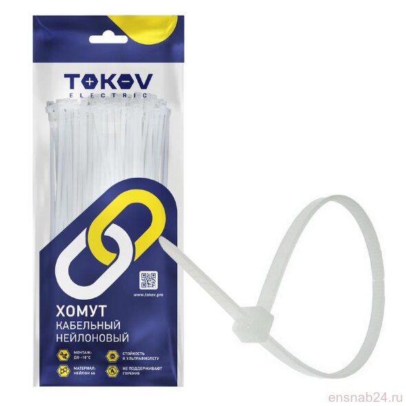  Хомут кабельный нейлоновый бел. 3.6х250 (уп.100шт) TOKOV ELECTRIC TKE-HNS-3.6-250-W/100 (Изделия крепежные для кабеля) 