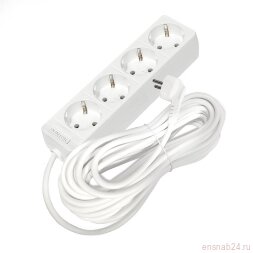 Удлинитель 4х10м с заземл. 16А IP20 3.5кВт ПВС 3х1 бел. DOMTOK 2395