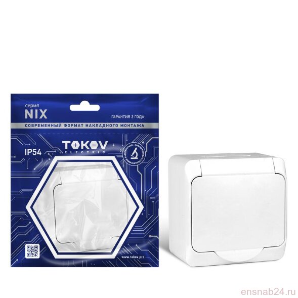  Розетка 1-м ОП Nix 16А IP54 250В с заземл. с крышкой бел. TOKOV ELECTRIC TKE-NX-R1Z-C01-IP54 (Розетки) 