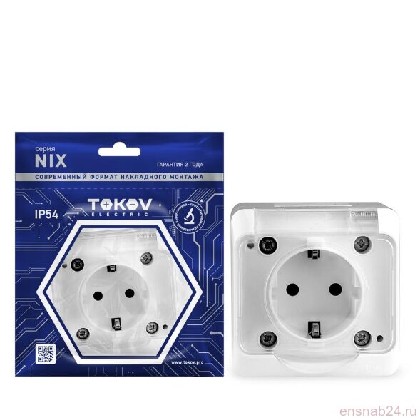  Розетка 1-м ОП Nix 16А IP54 250В с заземл. с прозр. крышкой бел. TOKOV ELECTRIC TKE-NX-R1Z-C01T-IP54 (Розетки) 