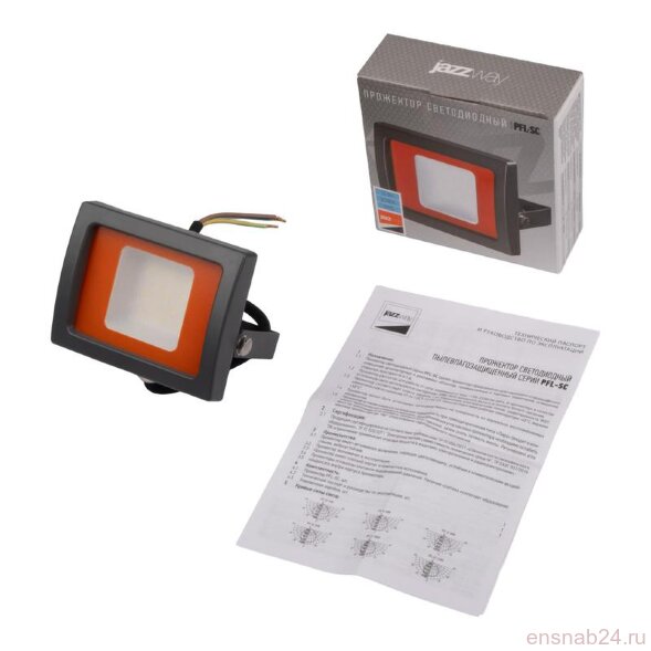 Прожектор светодиодный PFL-SC 10Вт 6500К IP65 190-260В ДО закален. матов. стекло JazzWay 5004863 (Прожекторы и светильники направленного света) 