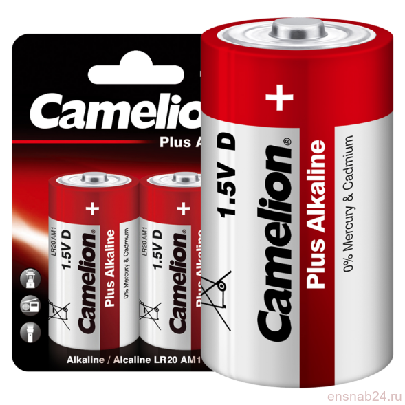  Элемент питания алкалиновый D/LR20 1.5В Plus Alkaline LR20-BP2 BL-2 (блист.2шт) Camelion 1654 (Батарейки) 