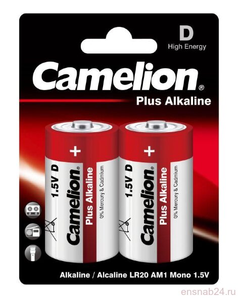  Элемент питания алкалиновый D/LR20 1.5В Plus Alkaline LR20-BP2 BL-2 (блист.2шт) Camelion 1654 (Батарейки) 
