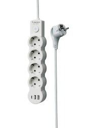 Удлинитель 4х1.5м с заземл. 10А IP20 USB type-Aх2 + type-C 2500Вт 220В ПВС 3х1 с выкл. бел. КОСМОС YKsm1.5m4g-Z-VU10А-W